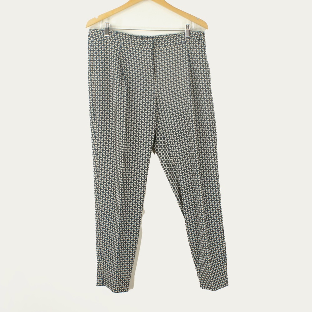 Weekend Max Mara Blue White Geometric Pattern Print Trouser Pants